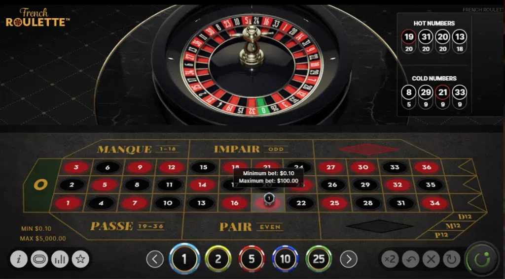 French Roulette 2 - Game interface with roulette wheel.