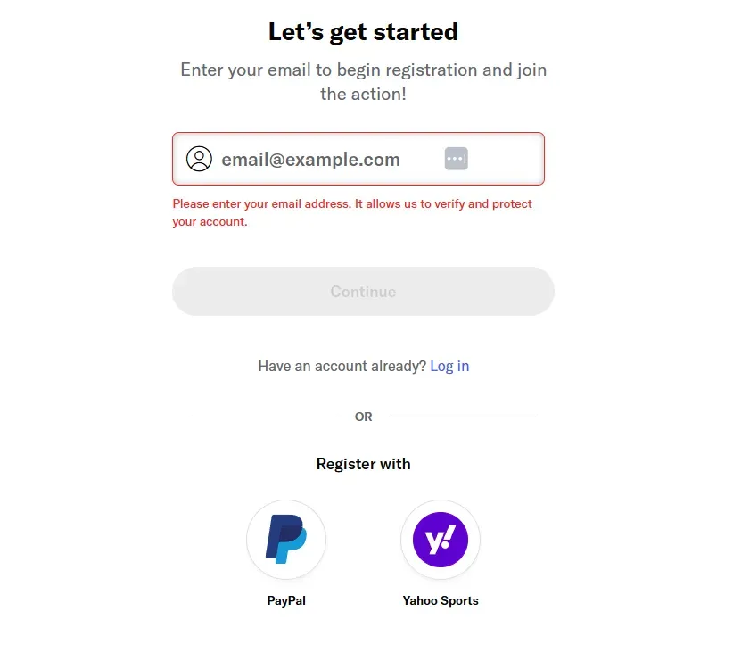 Register Account - Banner with email input field.