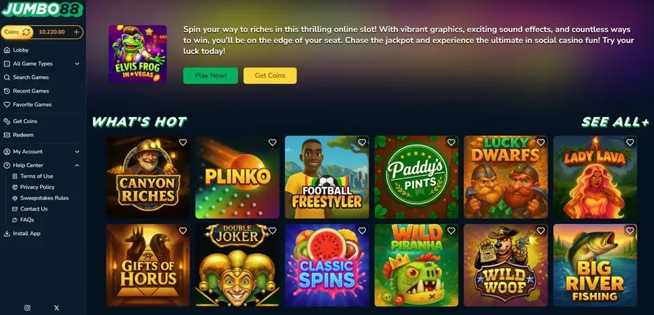 Jumbo88 - Homepage banner with vibrant game icons.