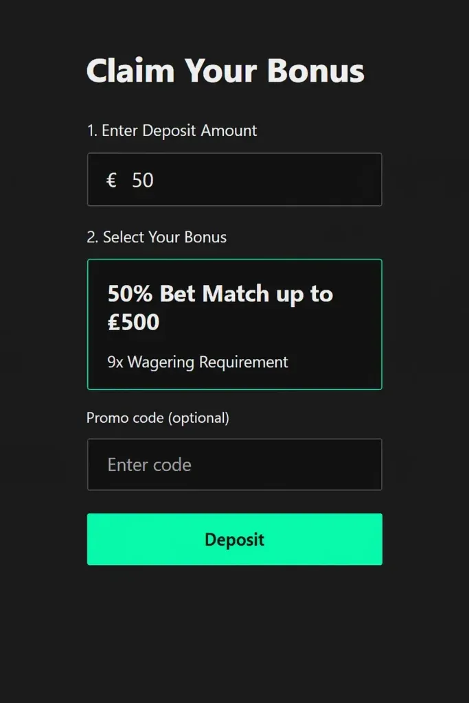 Claim Your Bonus - Banner with deposit options.