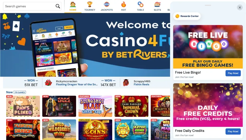 BetRivers - Banner with Casino4Fun promotion.