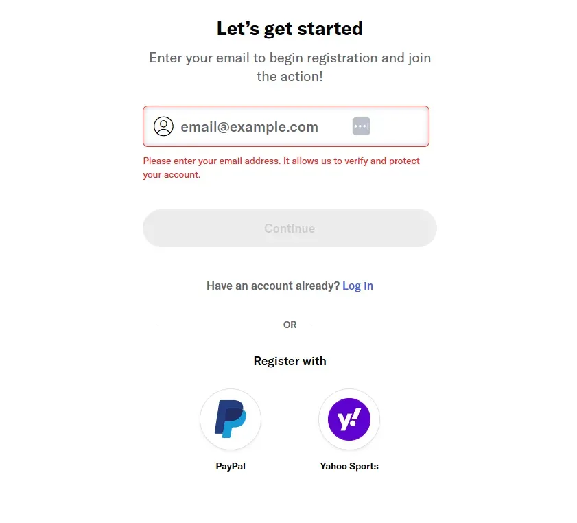 Casino Sign Up - Banner with email entry form.