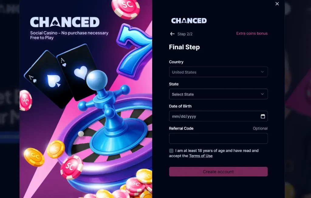 Chanced - Banner with casino game elements.