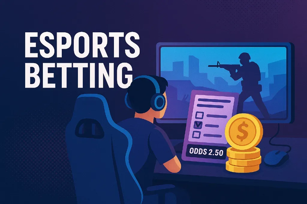 Banner with esports betting scene.