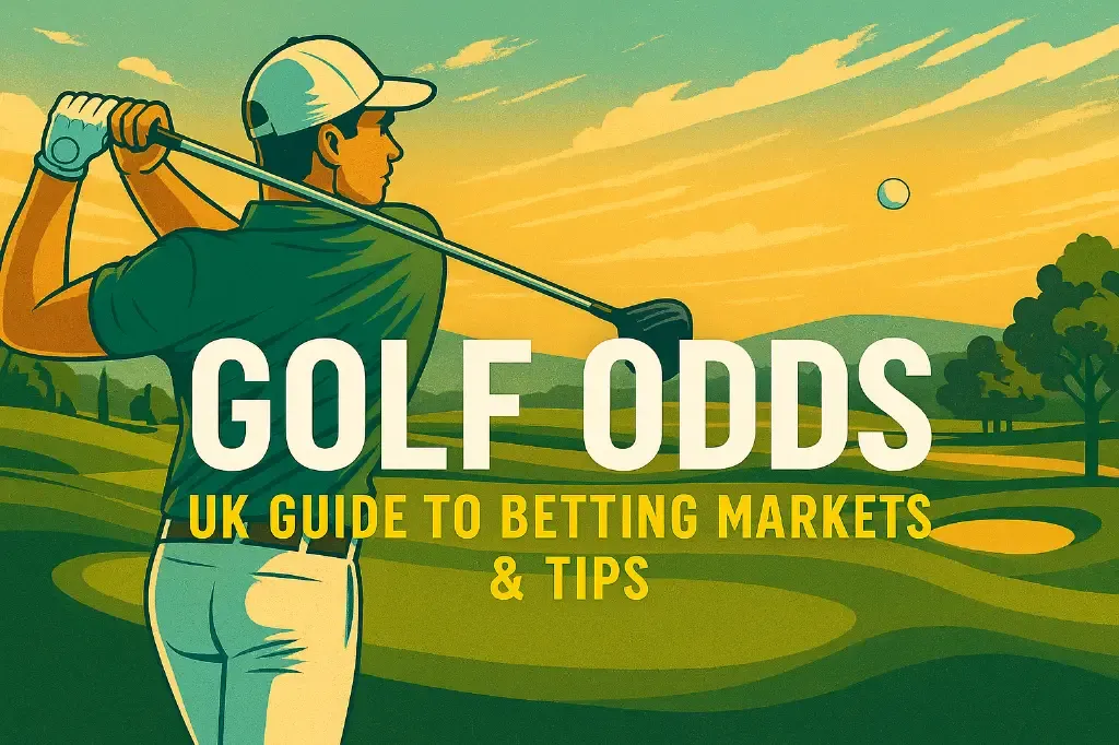 Golf Odds - Banner with golfer and landscape.