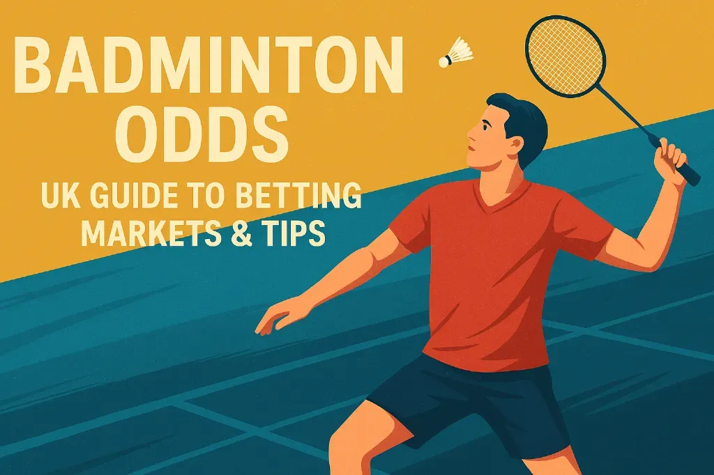 Badminton Odds - Banner with player and shuttlecock.