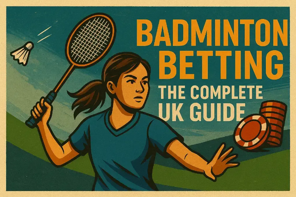 Badminton Betting - Banner with player and chips.