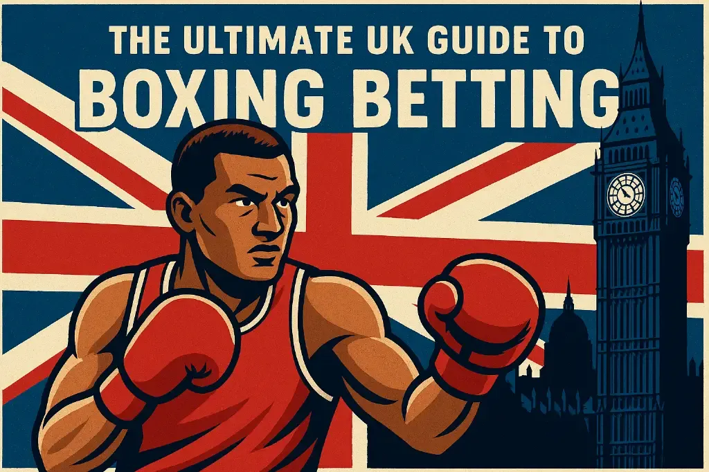 Banner with boxing illustration and UK flag.
