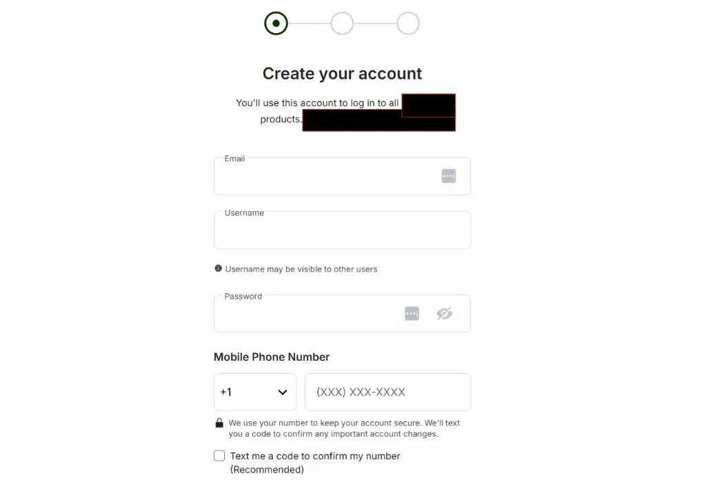 Create your account - Form with user details.