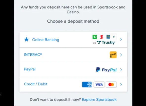 Deposit Method - Banner with payment options listed.