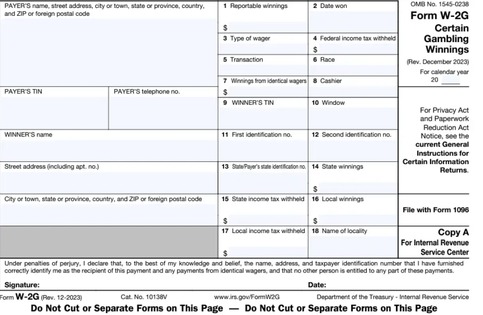 Form W-2G - Document with gambling winnings details.