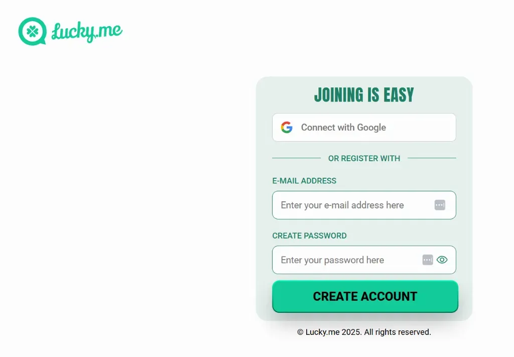 LuckyMe - Banner with registration form.