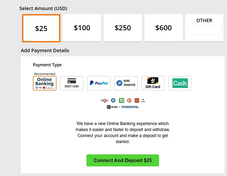 Make a deposit - Banner with payment options.