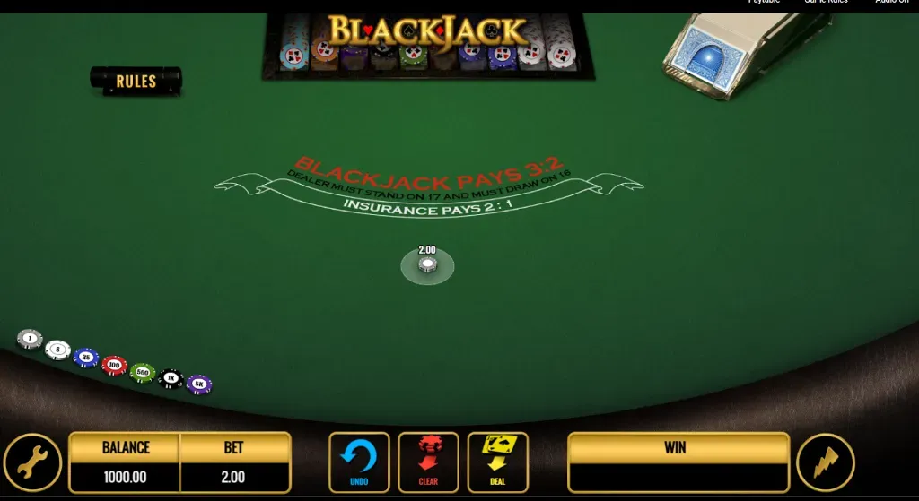 Martingale Blackjack system - Product photo with wager setup.
