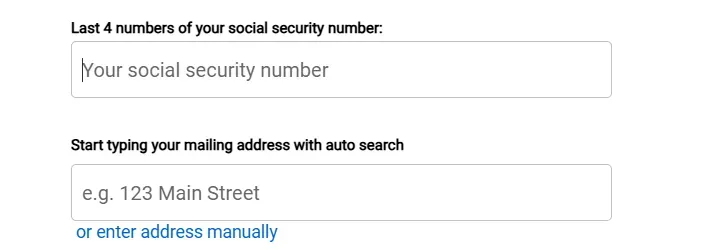 Mohegan Sun SSN Step - Screenshot with form fields.