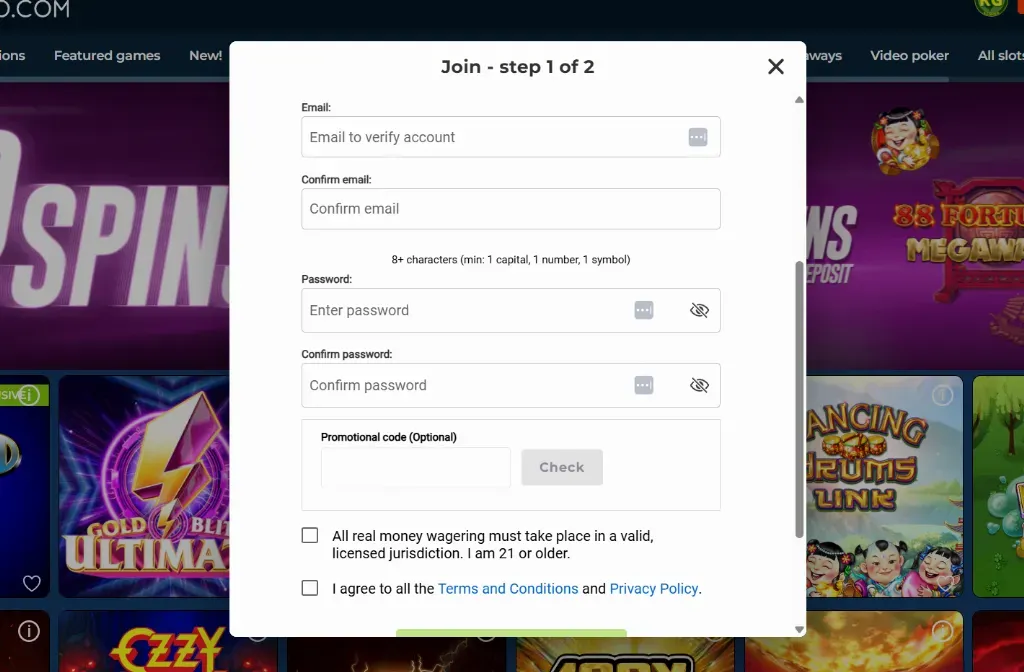 Mohegan Sun - Banner with account signup form.