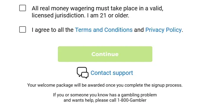 Mohegan Sun - Banner with signup terms and conditions.