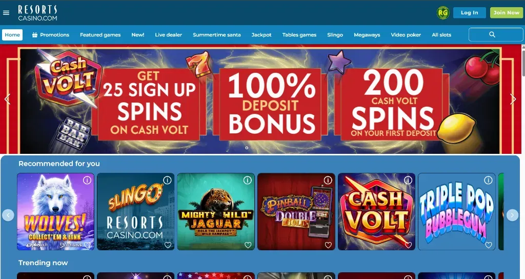 Resorts - Banner with Cash Volt promotion.