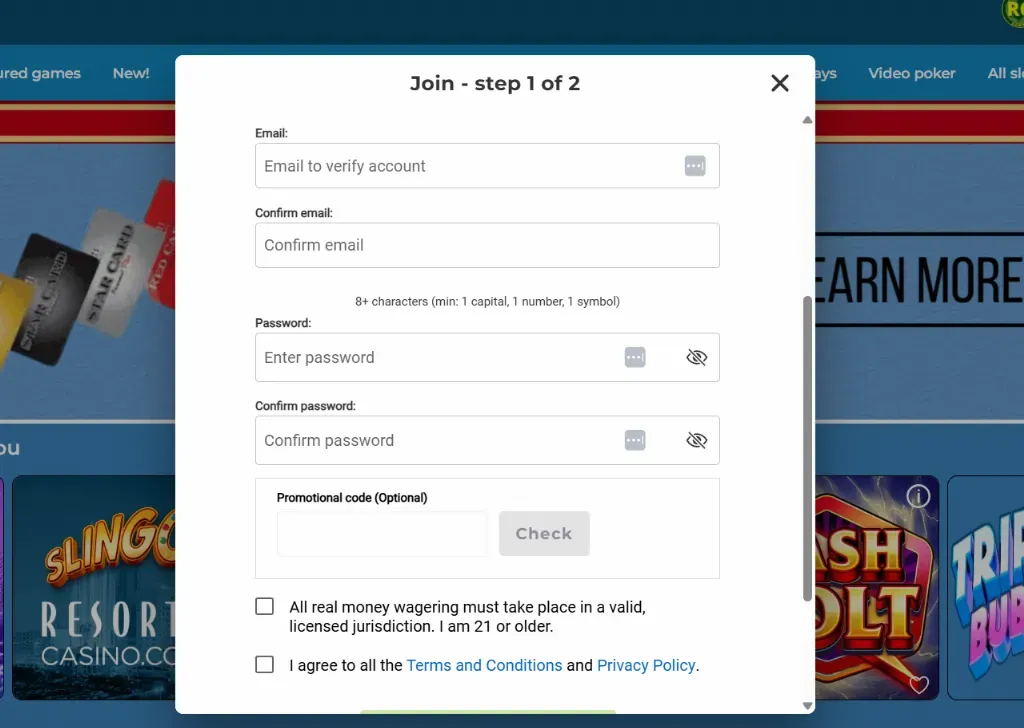 Resorts Step 2 - Screenshot with account signup form.