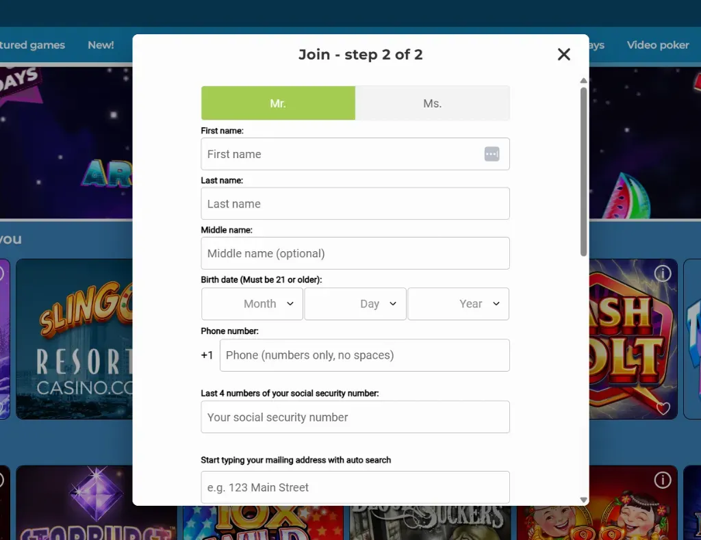Resorts Step 3 - Form screenshot with user details.