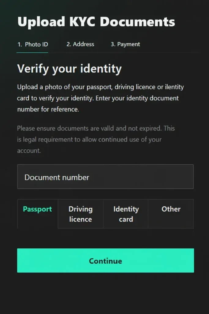 Upload KYC Documents - Screenshot with instructions.