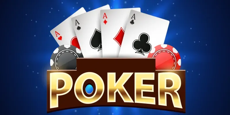 Poker - Banner with playing cards and chips.