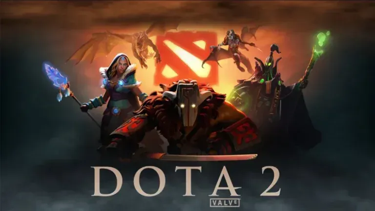 DOTA 2 - Game Banner with heroes and logo.