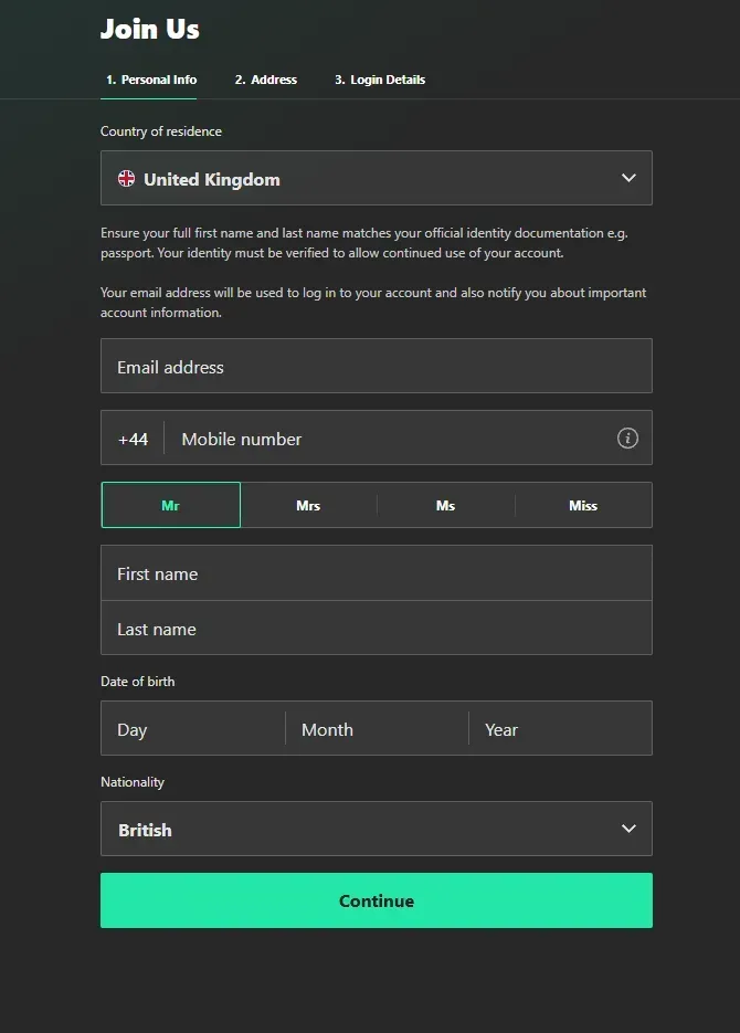 Join Us - Form screenshot with user details.
