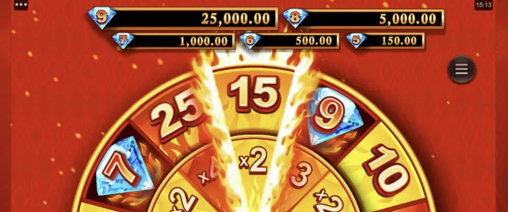 9 Blazing Diamonds Wowpot - Gameplay image with fiery wheel.