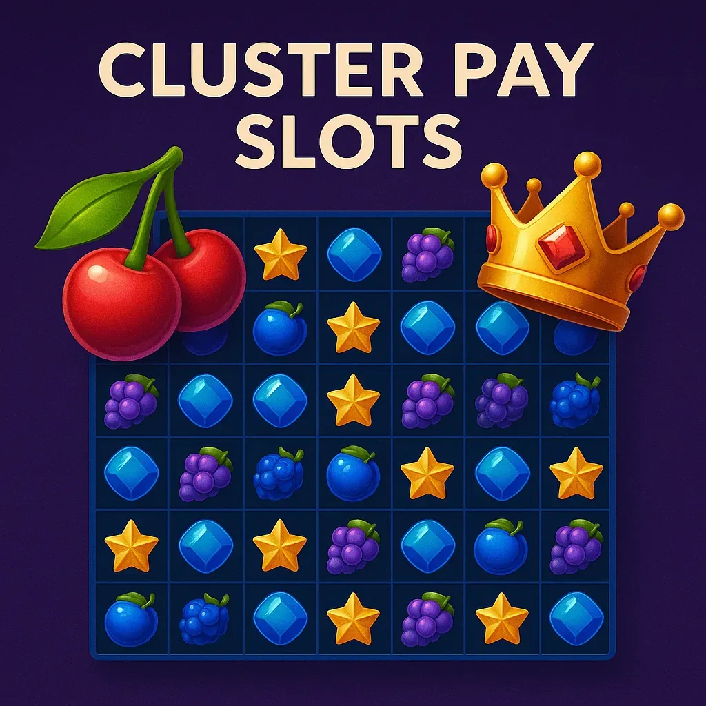Cluster Pay Slots - Banner with fruit and crown.