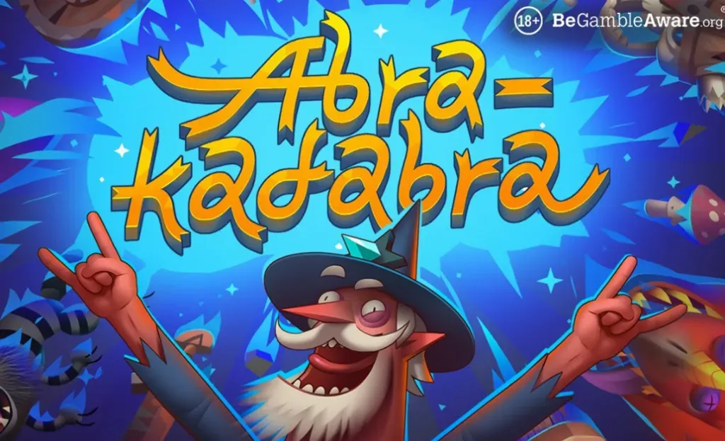 Abrakadabra - Banner with colorful wizard design.
