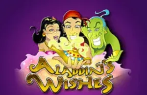 Aladdin's Wishes - Banner with characters and lamp.