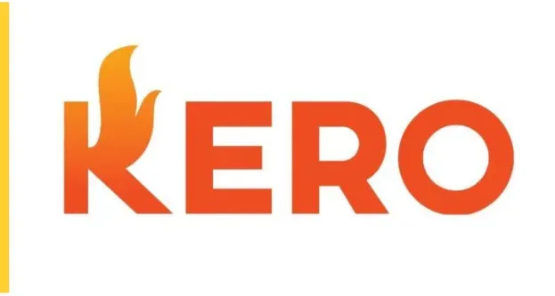 KERO - Logo with flame design and orange text.