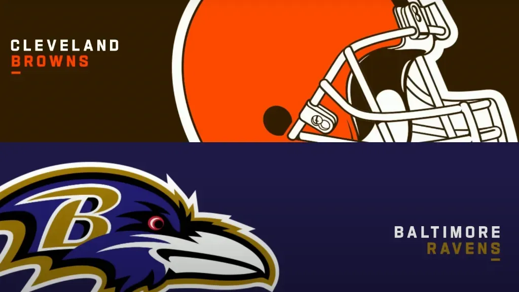 Cleveland Browns and Baltimore Ravens - Banners with team helmets and logo.