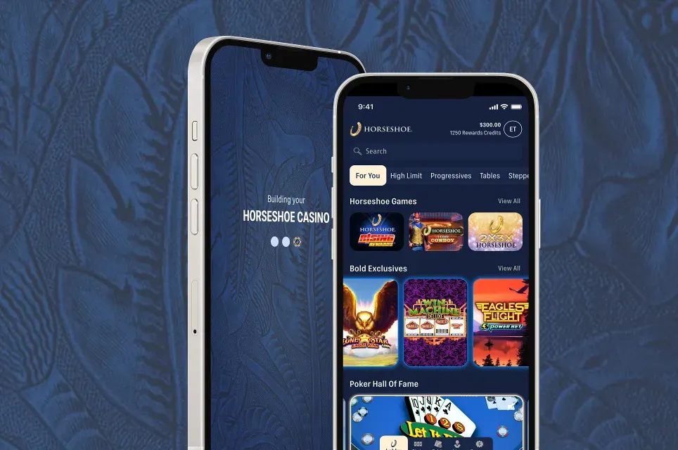 Horseshoe - Product Photo with mobile app display.