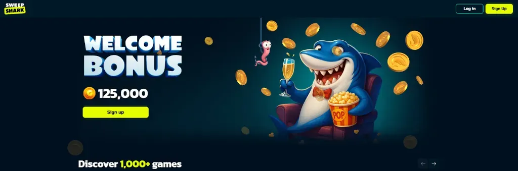 Sweep Shark - Banner with shark and welcome bonus offer.