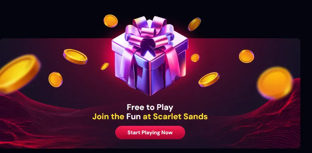 Scarlet Sands - Banner with gift box and coins.