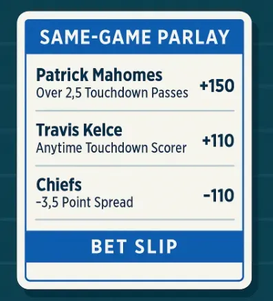Bet Slip - Image with Same-Game Parlay details.