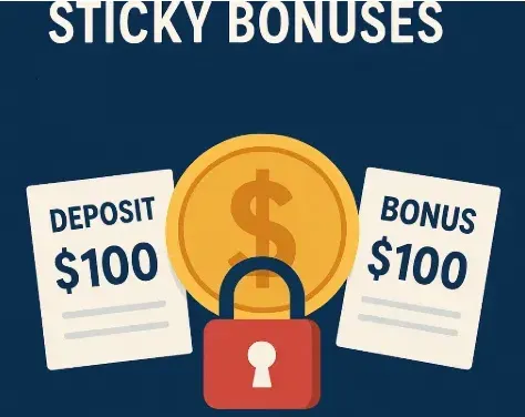 Sticky Bonuses - Banner with deposit and bonus details.