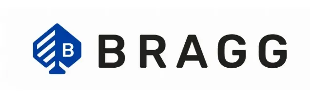 Bragg - Logo with blue and black design.