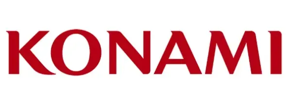 Konami - Logo with red text on white background.