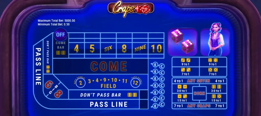 Craps Table - Game interface with betting options.