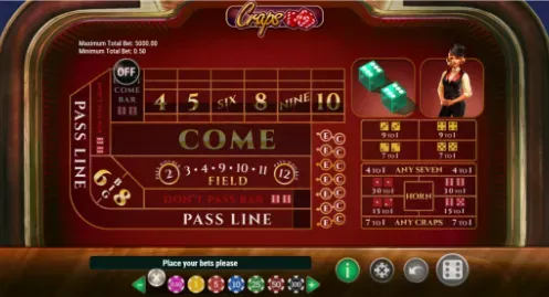Craps - Game Table with betting options and dealer.