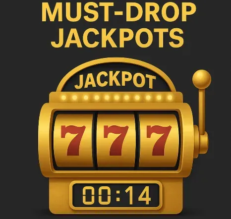 Must-Drop Jackpots - Banner with slot machine and timer.