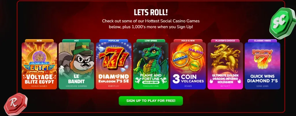 RubyPlay - Banner with featured casino games.