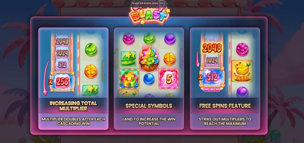 Candy Blast - Gameplay banner with game features.