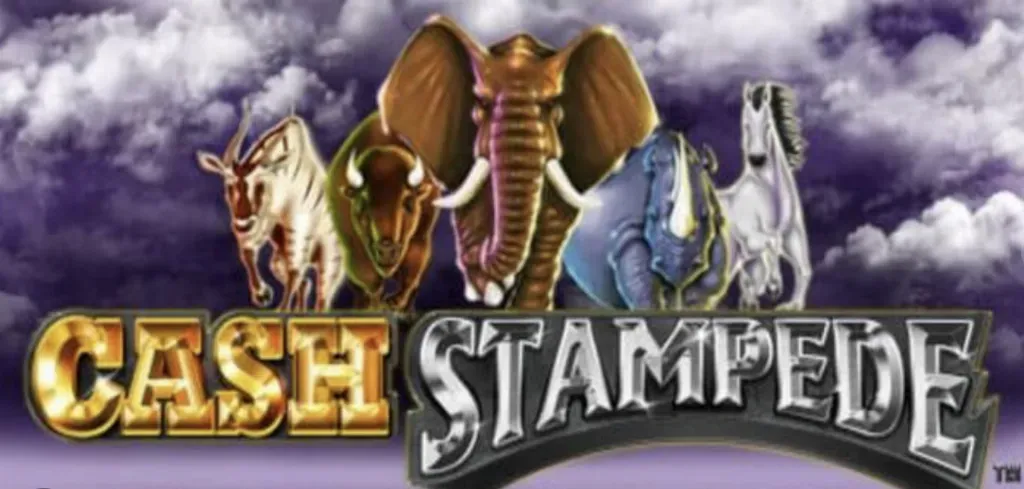 Cash Stampede - Logo with animals and gold text.