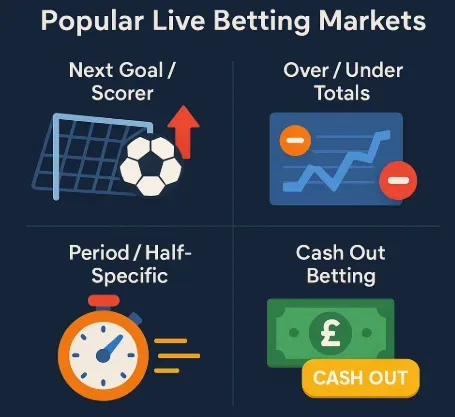 Popular Live Betting Markets - Infographic with betting options.