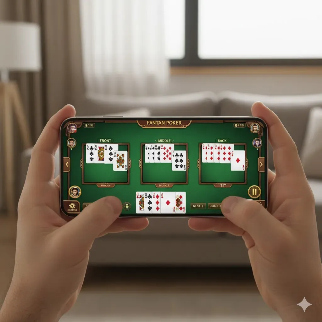 Fantan Poker - Mobile game photo with card hands.