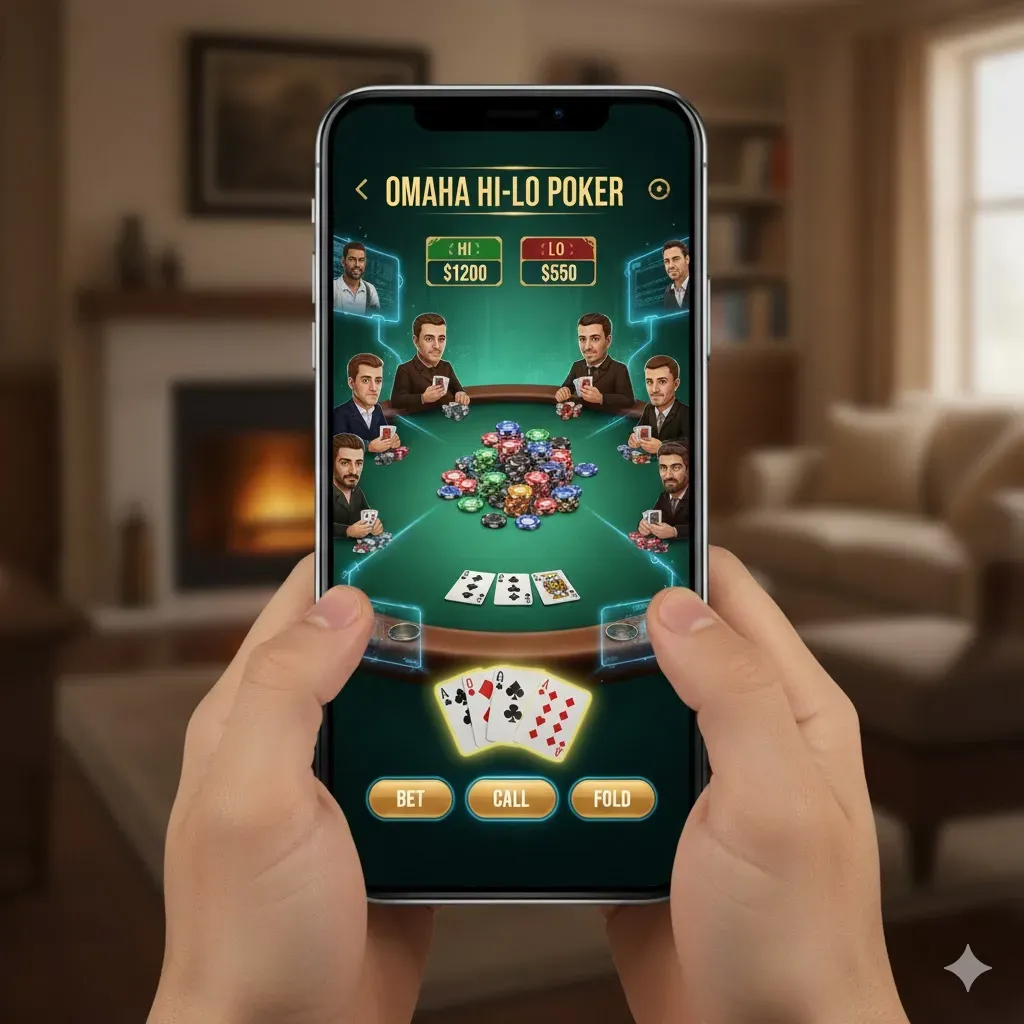 Omaha Hi-Lo Poker - App screenshot with gameplay.